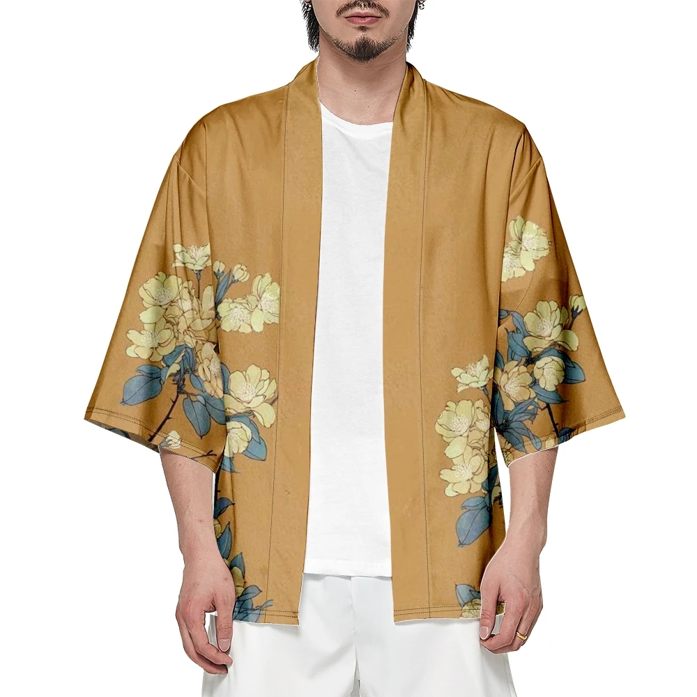 Japán stílusú gésa mintás hagyományos kimonó női férfi Yukata Cardigan ingek Haori túlméretezett streetwear narancssárga felsők - 3