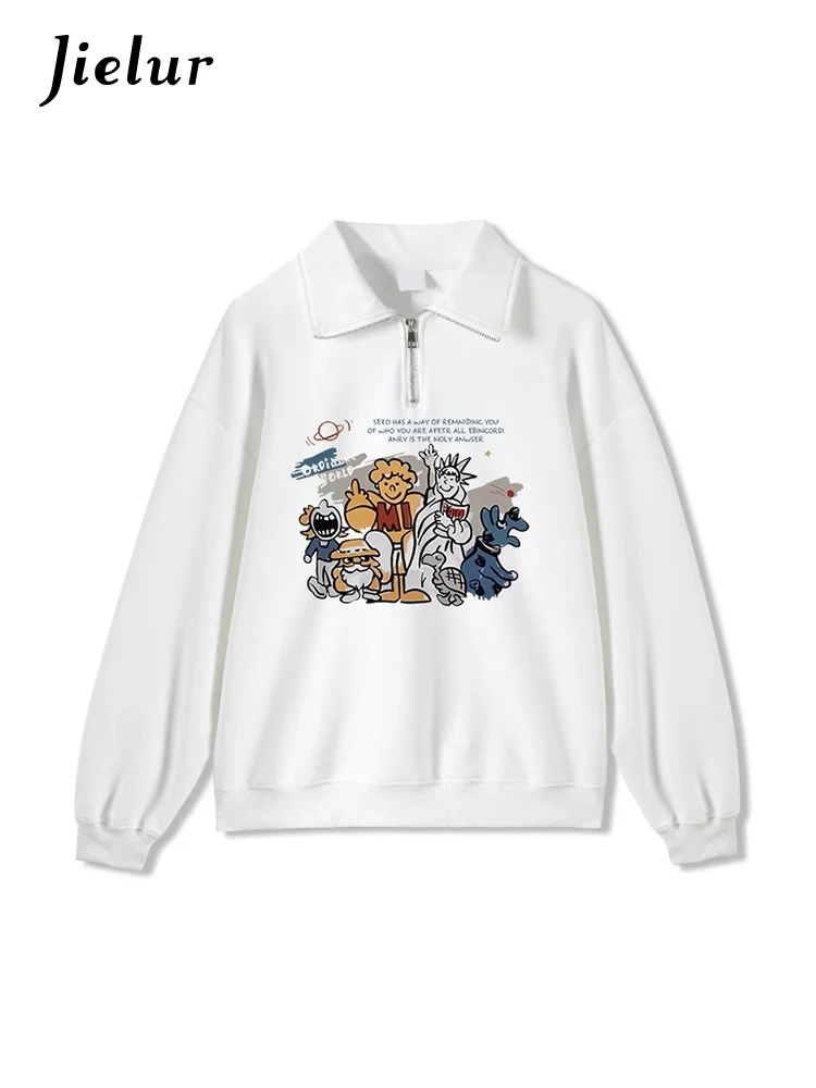 Jielur nyomtatás cipzáras pólónyak női kapucnis pulóverek alap elegáns utcai ruházat téli alkalmi laza divat női kapucnis pulóverek irodai hölgy - 4
