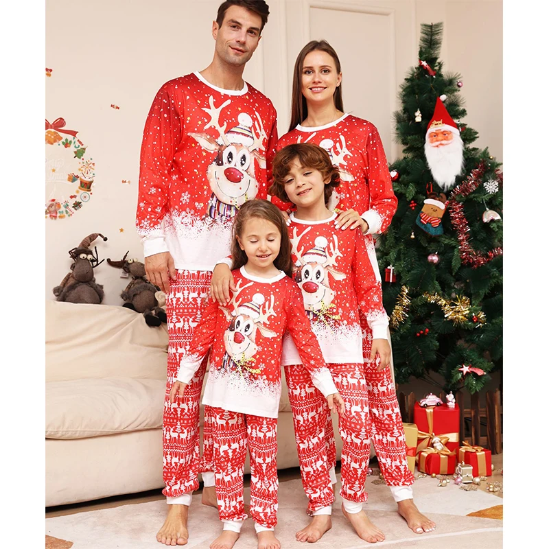 Karácsonyi családi hozzáillő pizsama ruhakészlet 2023 Újév karácsony pizsama Apa Anya Gyerekek Párok Családi megjelenésű hálóruha Ruha - 1