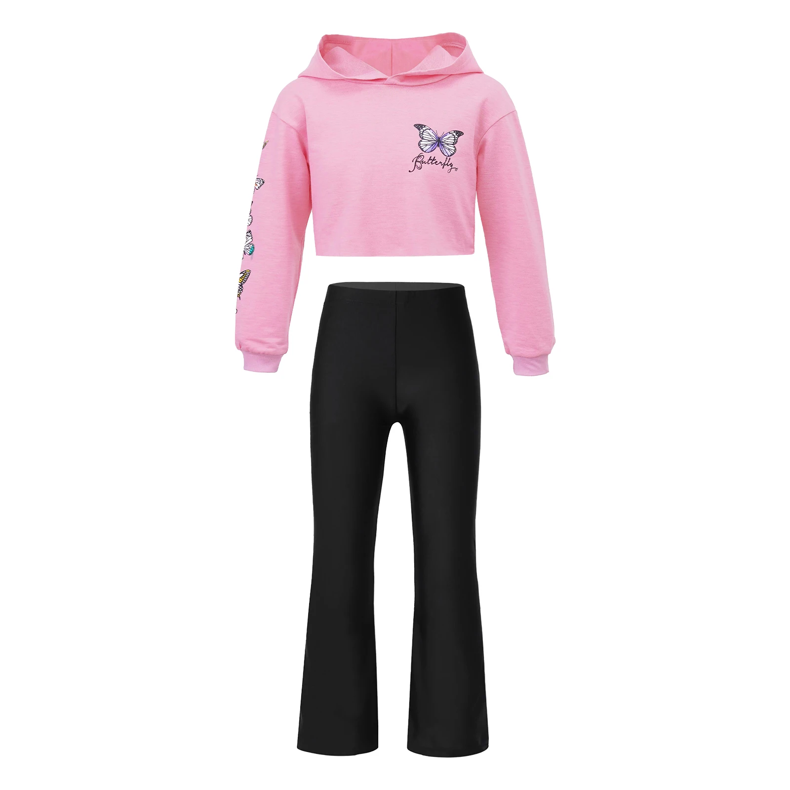 Kids Girls Sportswear Sportruhák 2db kapucnis hosszú ujjú vágott pulóver bő nadrággal alkalmi edzőruha szettek - 3