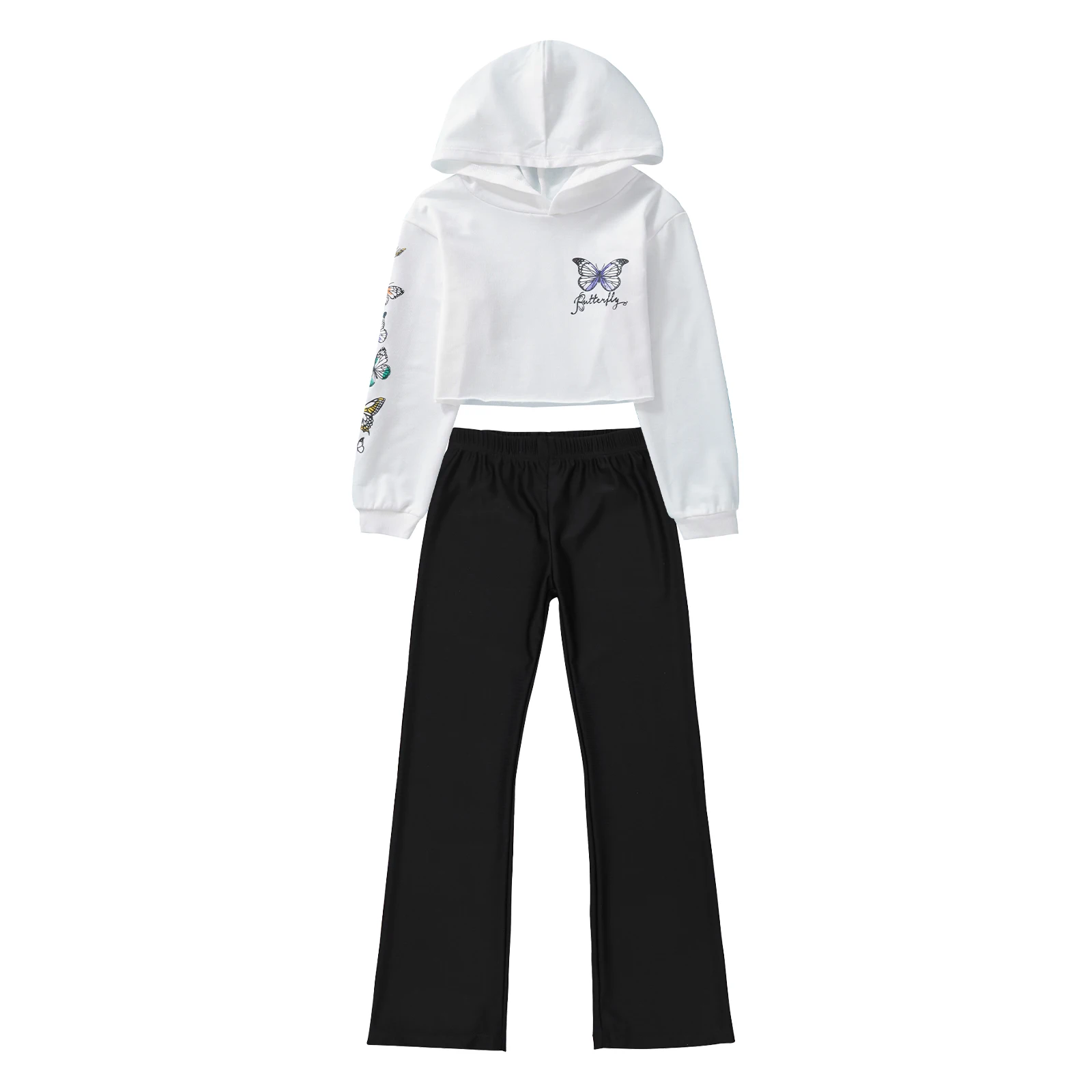 Kids Girls Sportswear Sportruhák 2db kapucnis hosszú ujjú vágott pulóver bő nadrággal alkalmi edzőruha szettek - 4