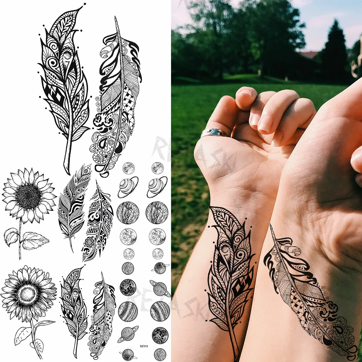 Kis tollcsukló Ideiglenes tetoválások nőknek Felnőtt napraforgó bolygó Reális hamis tetoválás Body Art festés Vízálló Tatoos - 0