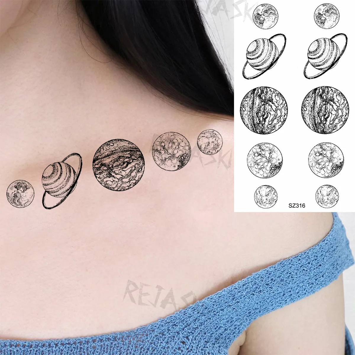 Kis tollcsukló Ideiglenes tetoválások nőknek Felnőtt napraforgó bolygó Reális hamis tetoválás Body Art festés Vízálló Tatoos - 3