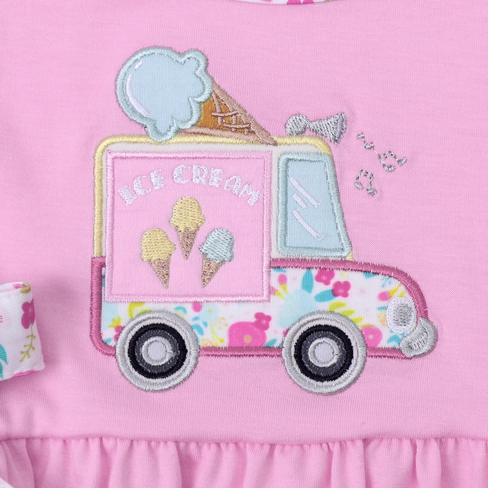 Kiváló minőségű nyári Baby Romper Girl Crew nyakörv ujjatlan autós minta harisnyatartók rózsaszín rakott aranyos íj és rózsaszín romper - 3