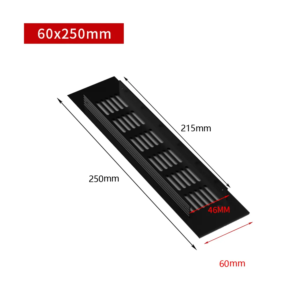 Kiváló minőségű szellőzőrács szellőzőrács 60 mm-es szellőzőrács alumíniumötvözet fekete szekrény Könnyen telepíthető - 3