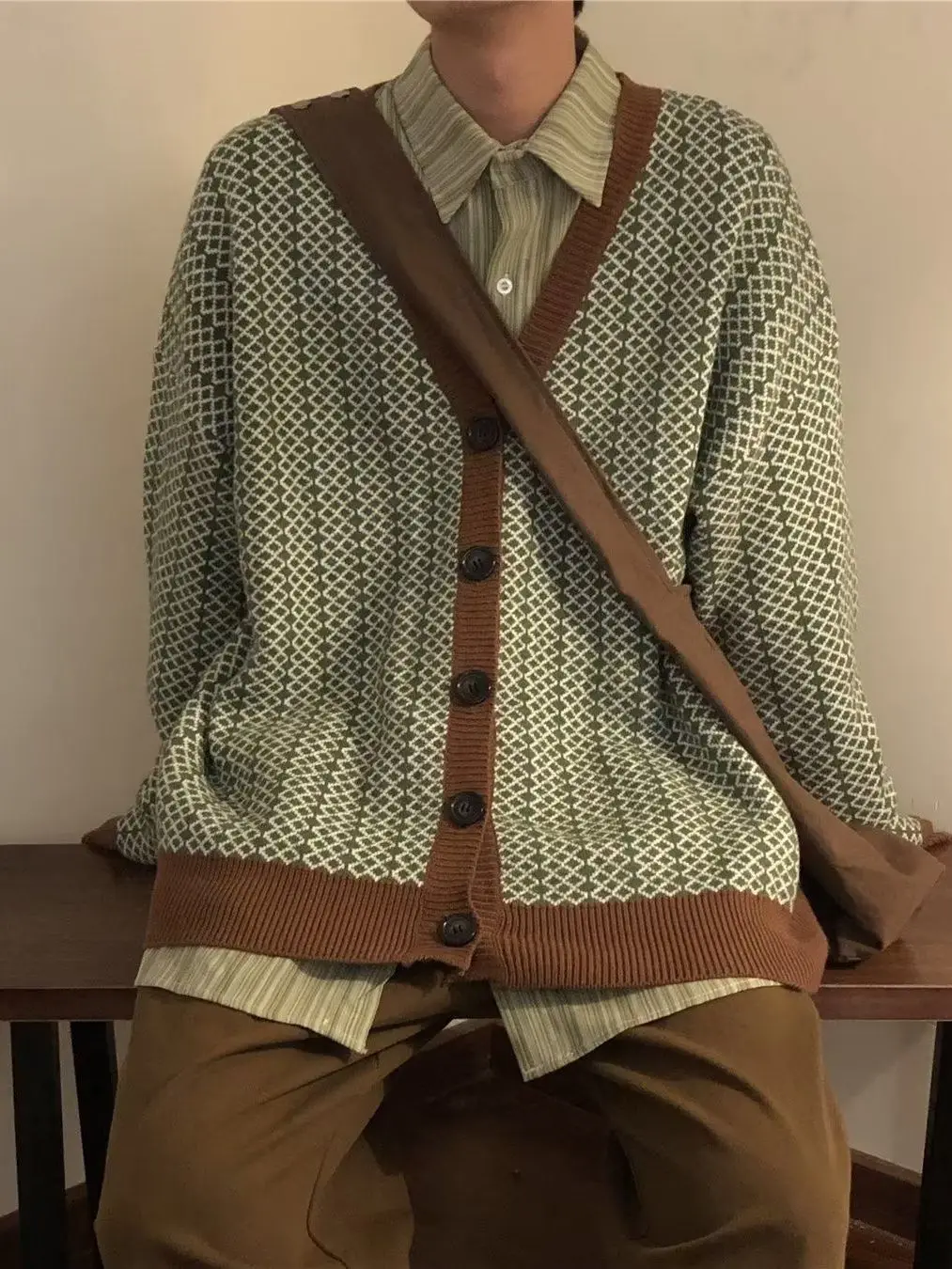 koreai színblokkoló kötött pulóverkabát Oversize tavaszi és őszi laza vintage lusta stílusú pár Cardigan felső ruházat - 2