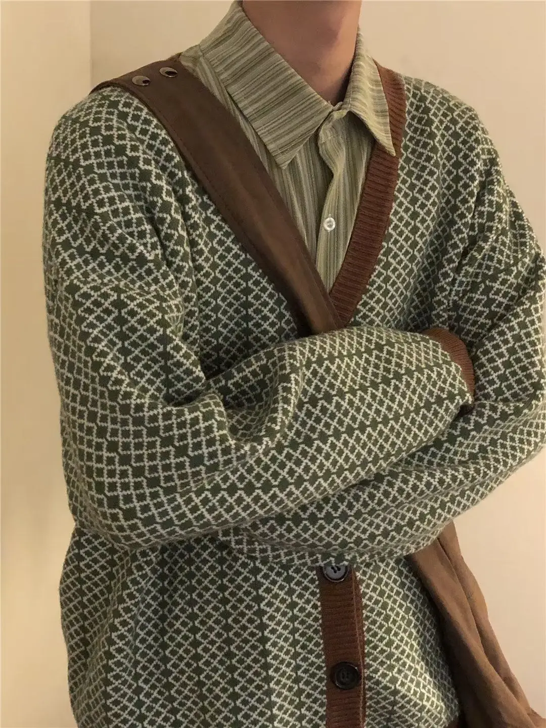 koreai színblokkoló kötött pulóverkabát Oversize tavaszi és őszi laza vintage lusta stílusú pár Cardigan felső ruházat - 5