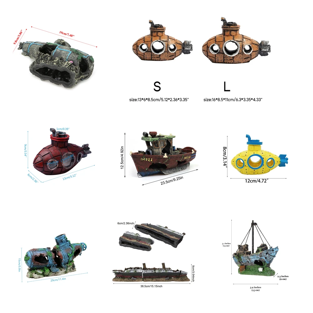 Kreatív akvárium Elsüllyedt hajó dekorációk Gyanta kalózhajó tengeralattjárók Díszek Tereprendezés kis közepes haltartályhoz - 5