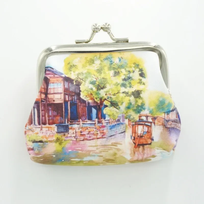 Kézzel festett Jiangnan Shuixiang ősi város turisztikai ajándéktárgyak érme pénztárca ékszer táska kulcs táska érme pénztárca kínai stílusban - 1