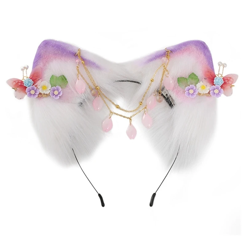 Kínai stílusú cica fül alakú fejpánt homloklánccal Karneválok Halloween lányok fényképezése Virág hajpánt - 4