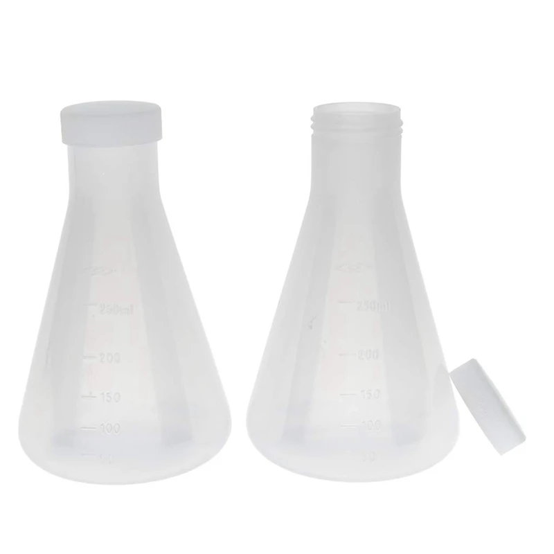 laboratóriumi beosztású műanyag kúpos Erlenmeyer-lombik, mérhető, sima, vastag falú, 4 db 250 ml-es palack - 0