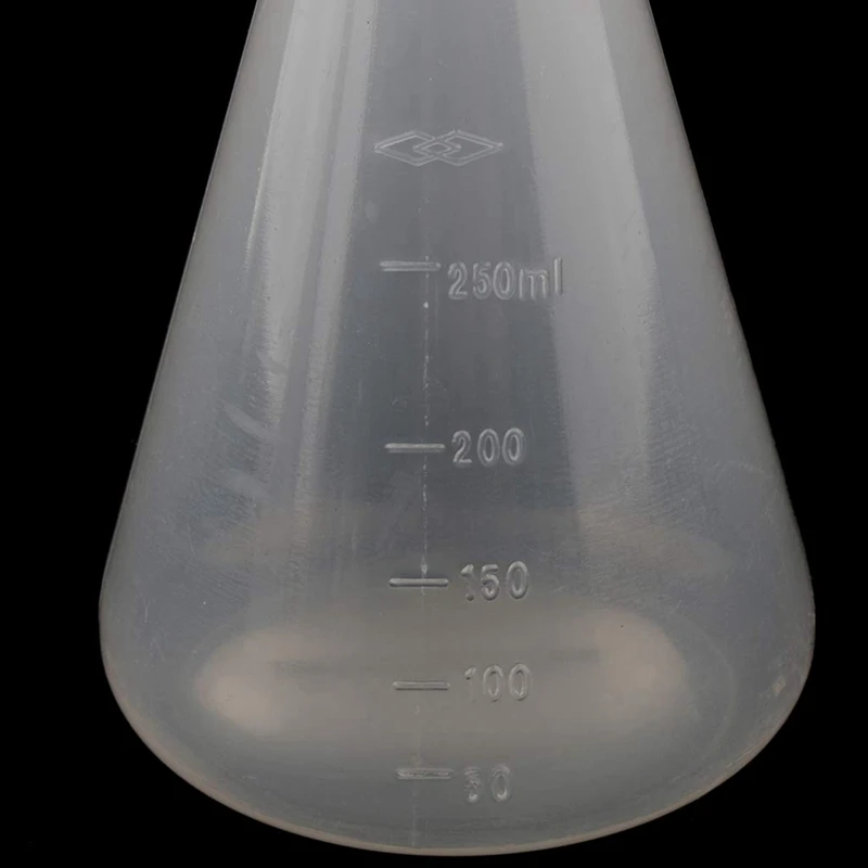 laboratóriumi beosztású műanyag kúpos Erlenmeyer-lombik, mérhető, sima, vastag falú, 4 db 250 ml-es palack - 3