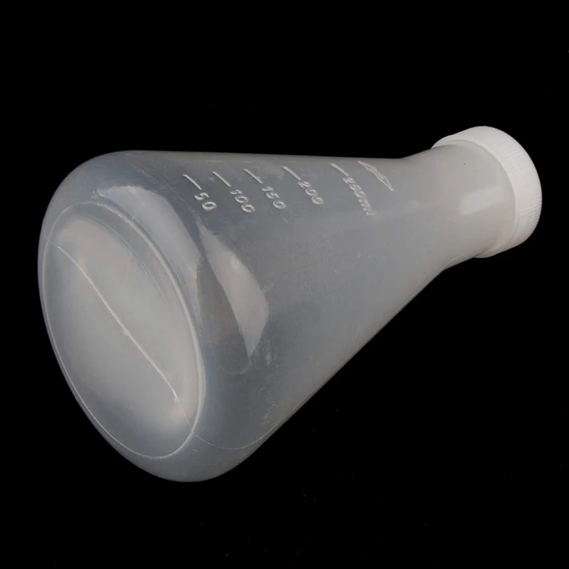 laboratóriumi beosztású műanyag kúpos Erlenmeyer-lombik, mérhető, sima, vastag falú, 4 db 250 ml-es palack - 4