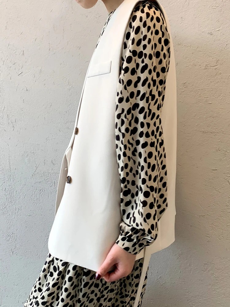 LANMREM Office Lady Vest V nyak ujjatlan dupla mellű csipke egyszínű kabát alkalmi női 2023 ősz Új 2AA1534 - 1