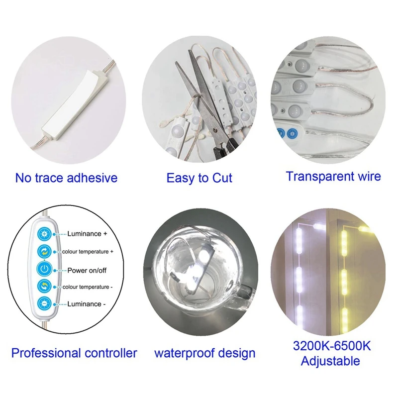 LED hiúsági tükör lámpák készlet pótalkatrészek Hiúság smink könnyű öltözködési asztal lámpa tükör lámpák szalag - 3