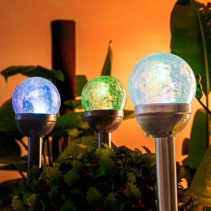 LED kerti napelemes tájfény táj- és járdafények Repedt üveggolyó napelemes lámpák Kültéri udvari dekorációs lámpa kertek számára - 2