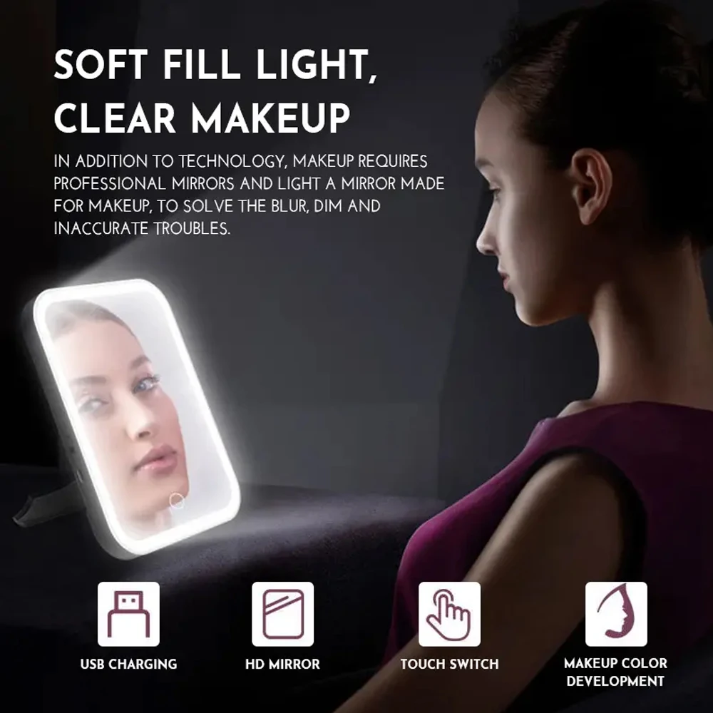 LED sminktükör érintőképernyő 1/3 színes világítás utazási hordozható hiúsági tükör kompakt kozmetikumok tükör smink szépségápolási eszközök - 1