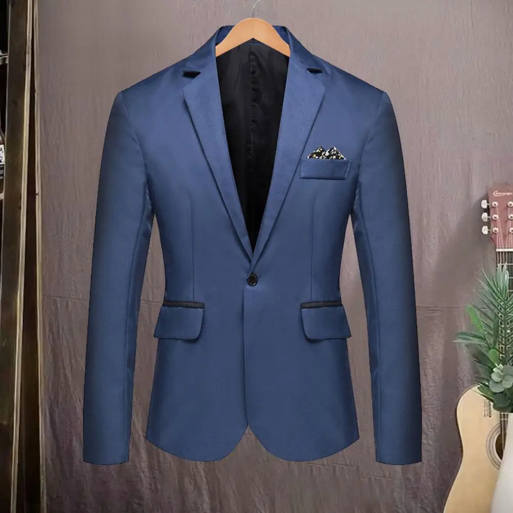 Long Sleebe öltönykabát Elegáns férfi slim fit esküvői öltöny kabát Hivatalos üzleti stílus egygombos Cardigan lehúzással - 1