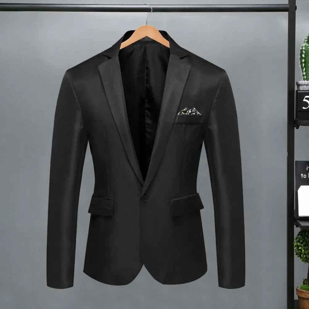 Long Sleebe öltönykabát Elegáns férfi slim fit esküvői öltöny kabát Hivatalos üzleti stílus egygombos Cardigan lehúzással - 3