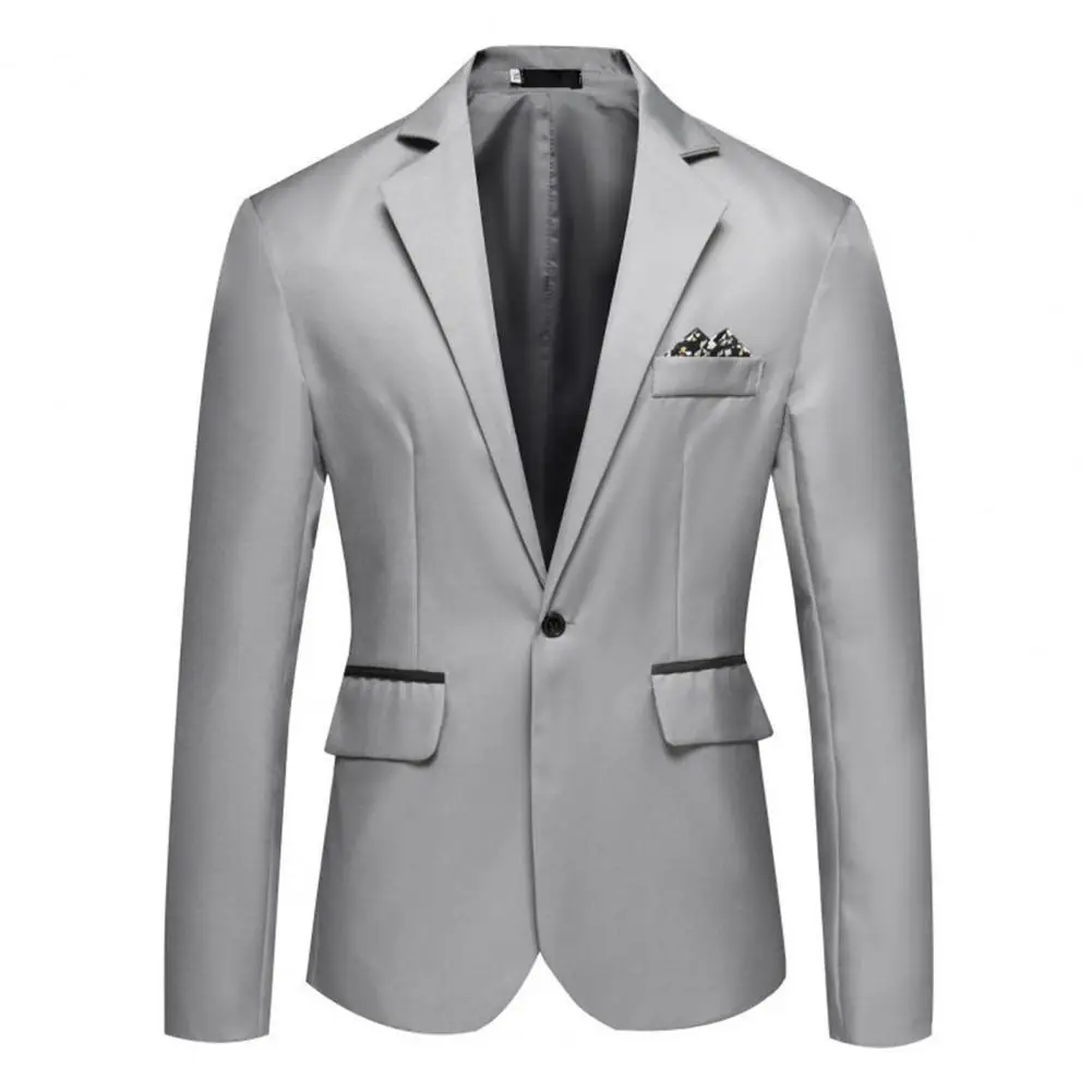 Long Sleebe öltönykabát Elegáns férfi slim fit esküvői öltöny kabát Hivatalos üzleti stílus egygombos Cardigan lehúzással - 5