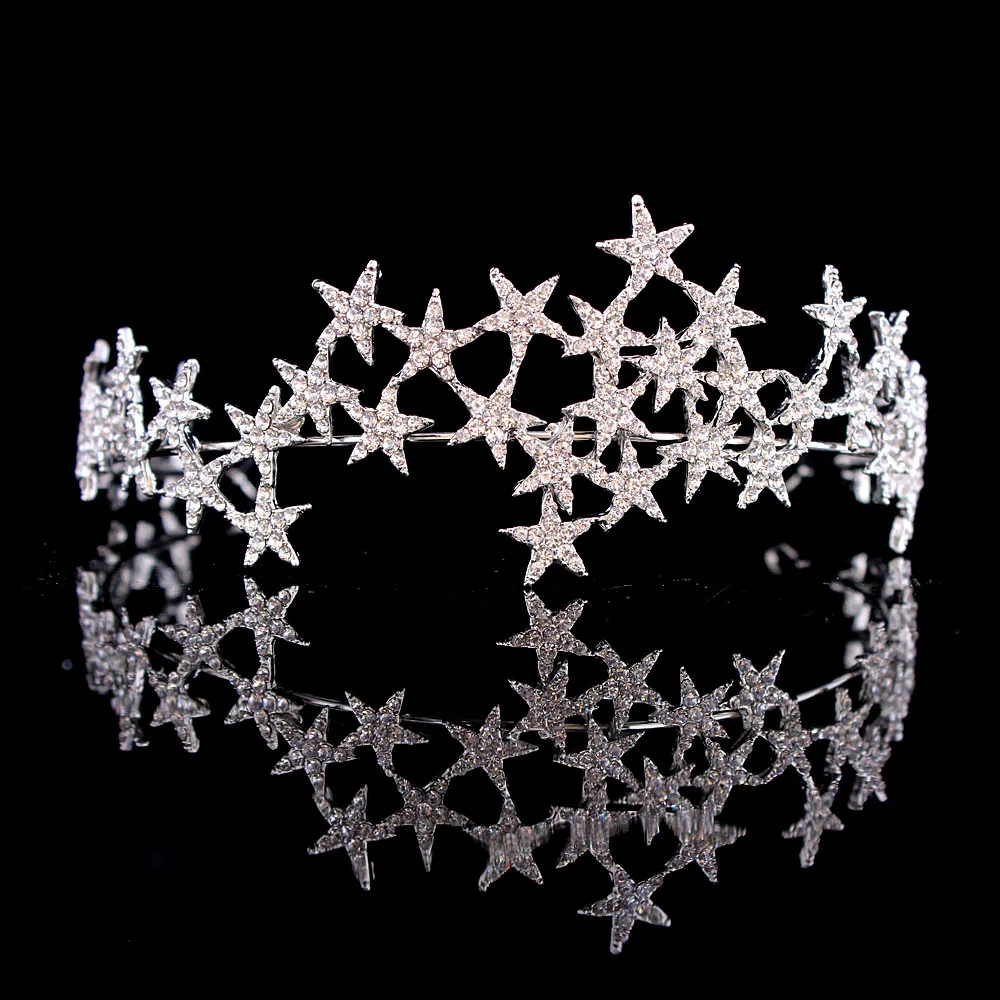 Luxus kézzel készített Crystal Star hajpántok vintage strassz menyasszonyi tiaras korona fejpánt esküvői haj kiegészítők Tiara De Noiva - 0