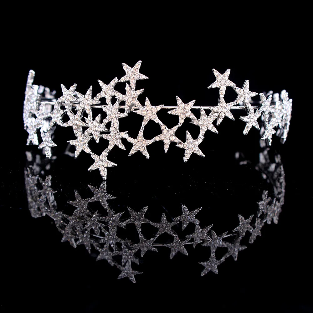 Luxus kézzel készített Crystal Star hajpántok vintage strassz menyasszonyi tiaras korona fejpánt esküvői haj kiegészítők Tiara De Noiva - 1
