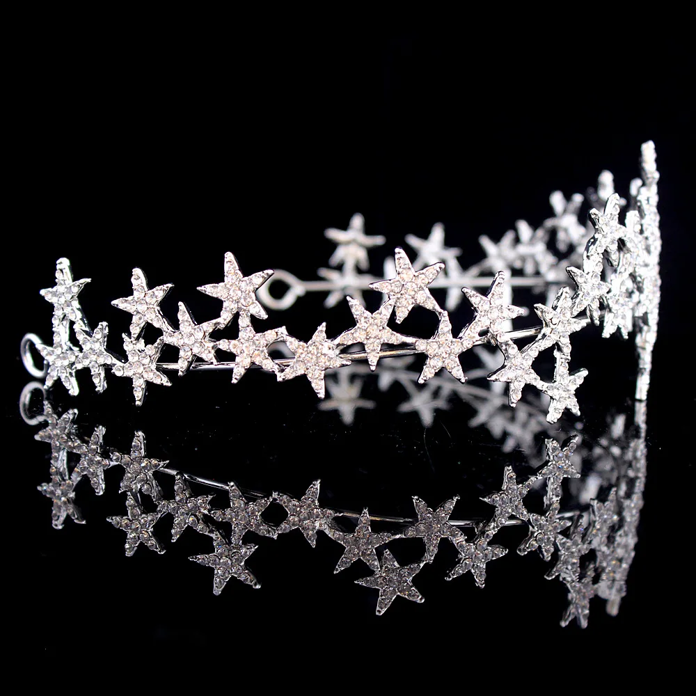 Luxus kézzel készített Crystal Star hajpántok vintage strassz menyasszonyi tiaras korona fejpánt esküvői haj kiegészítők Tiara De Noiva - 2