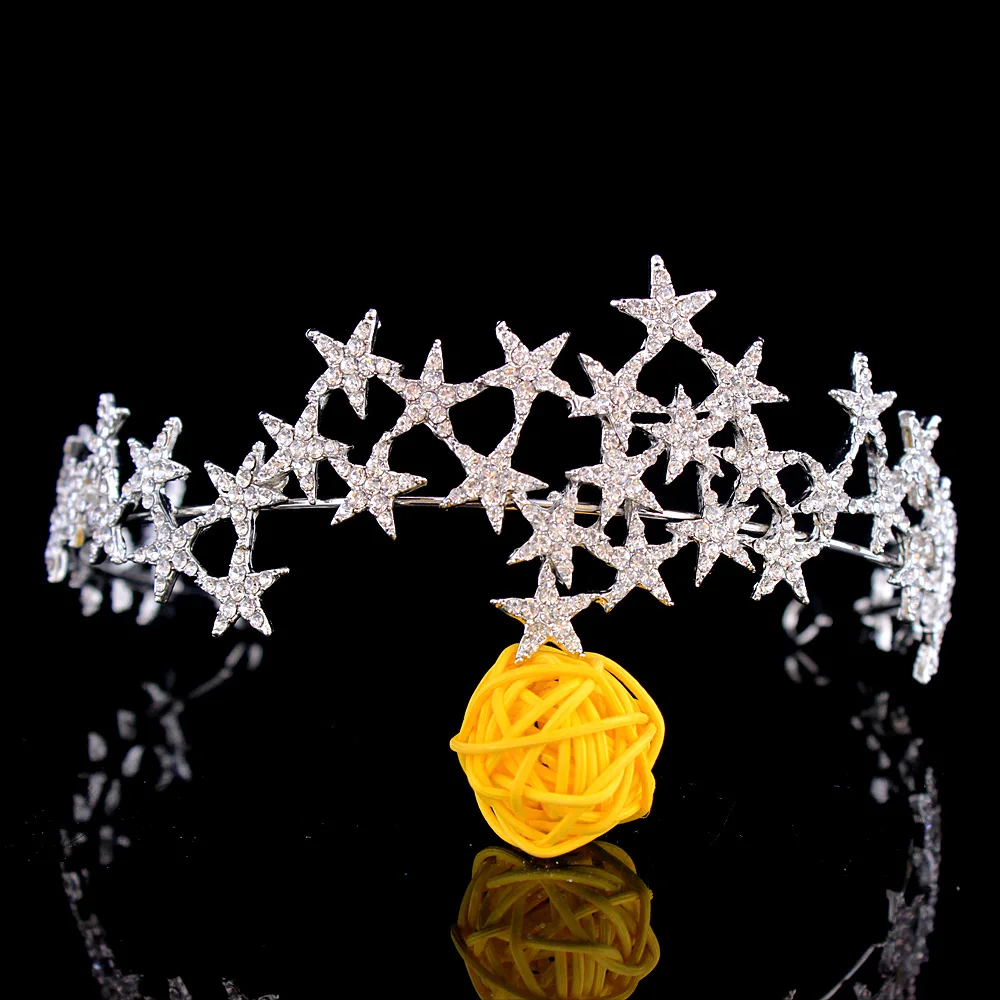 Luxus kézzel készített Crystal Star hajpántok vintage strassz menyasszonyi tiaras korona fejpánt esküvői haj kiegészítők Tiara De Noiva - 3