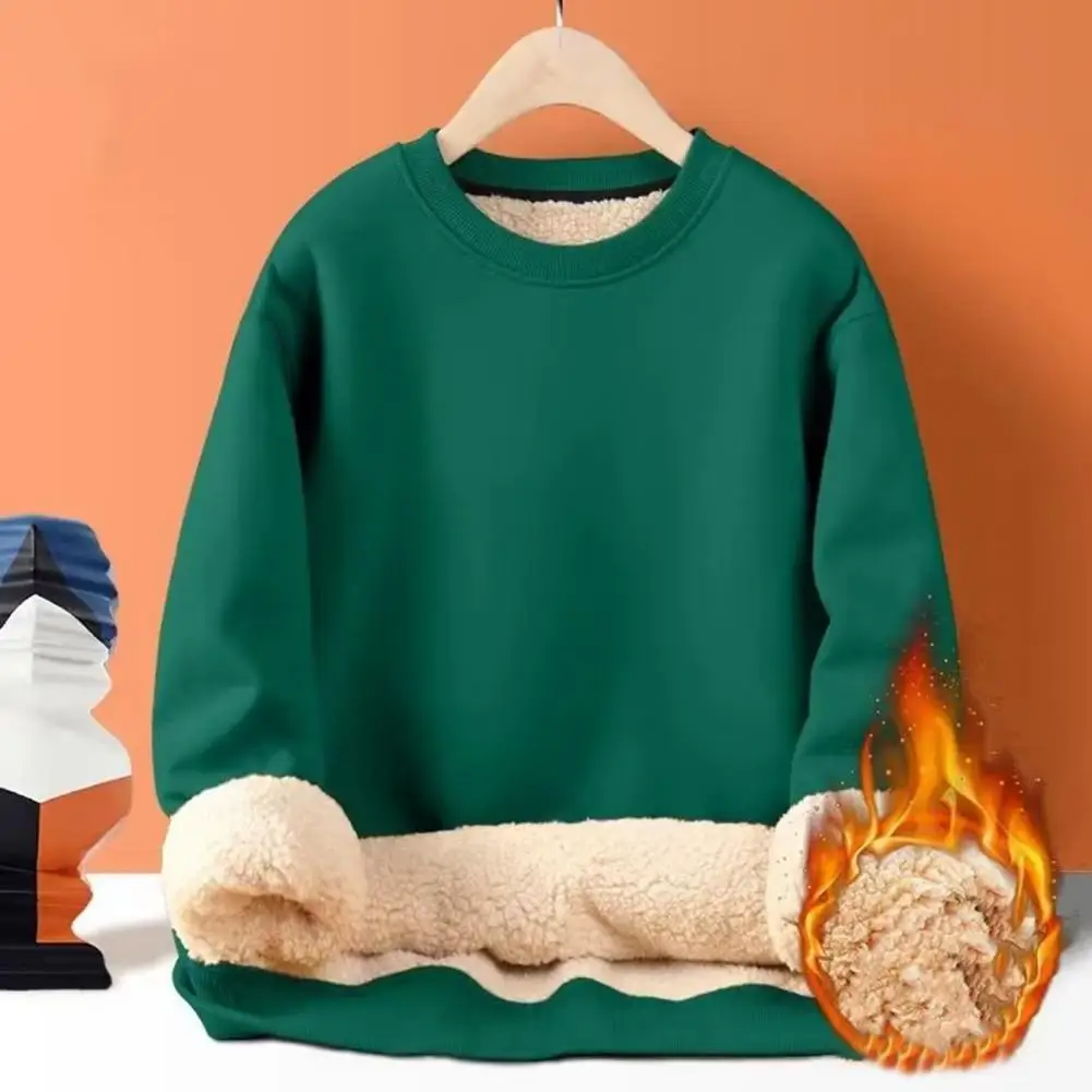 Lélegző pulóver meleg plüss férfi pulóver Hangulatos téli őszi pulóver puha hővisszatartással Hosszú ujjú bő szabású férfiak - 1
