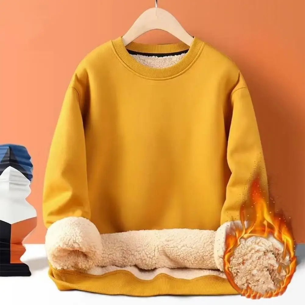 Lélegző pulóver meleg plüss férfi pulóver Hangulatos téli őszi pulóver puha hővisszatartással Hosszú ujjú bő szabású férfiak - 2