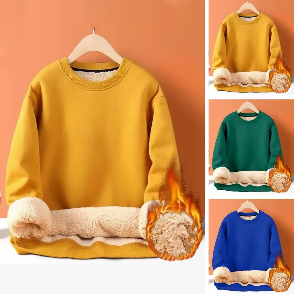 Lélegző pulóver meleg plüss férfi pulóver Hangulatos téli őszi pulóver puha hővisszatartással Hosszú ujjú bő szabású férfiak - 4