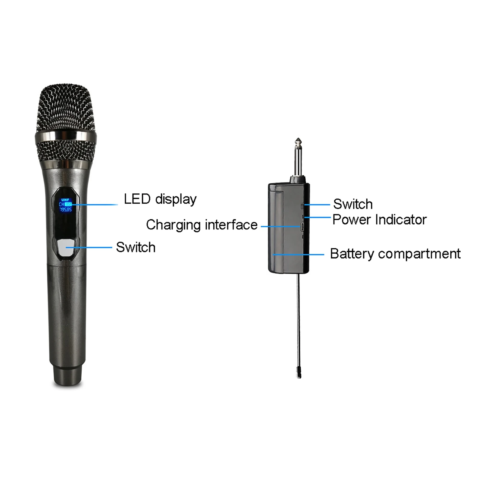  Mikrofon újratölthető fix frekvenciájú VHF 30m hatótávolságú vezeték nélküli kézi dinamikus mikrofon karaoke énekléshez Home Party KTV dal - 1