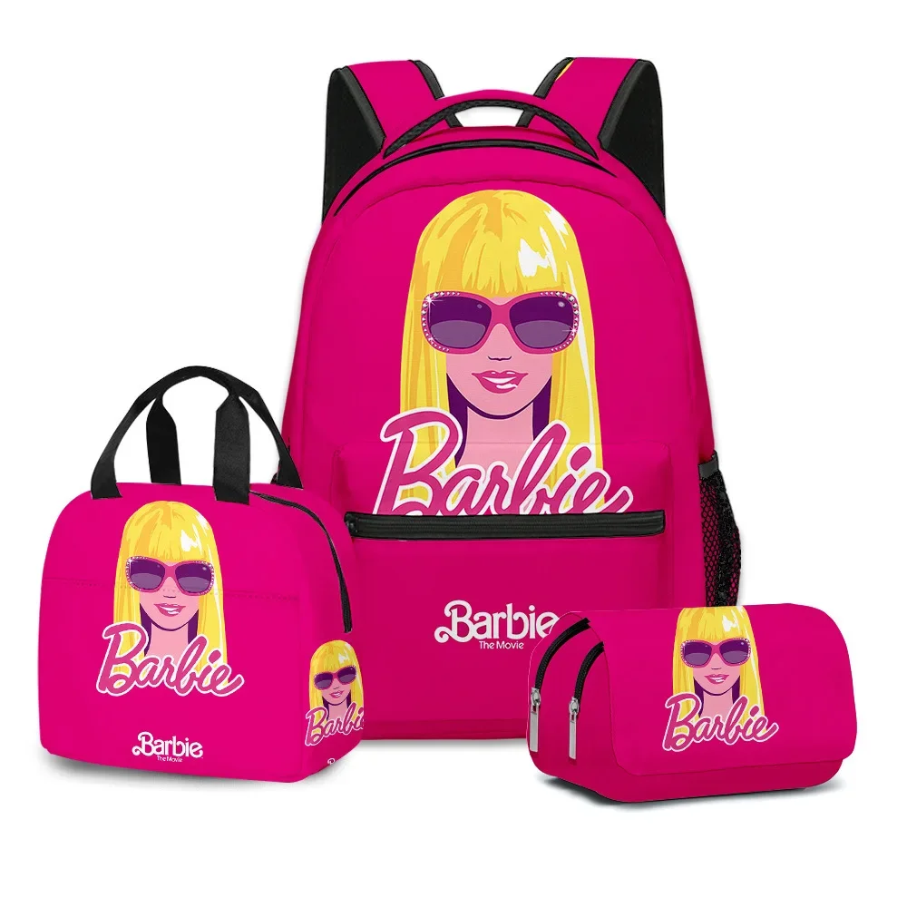 MINISO Barbie rajzfilm Barbie Általános és Középiskolás diák Iskolatáska Hátizsák Uzsonnás táska Ceruza táska Háromrészes készlet - 1