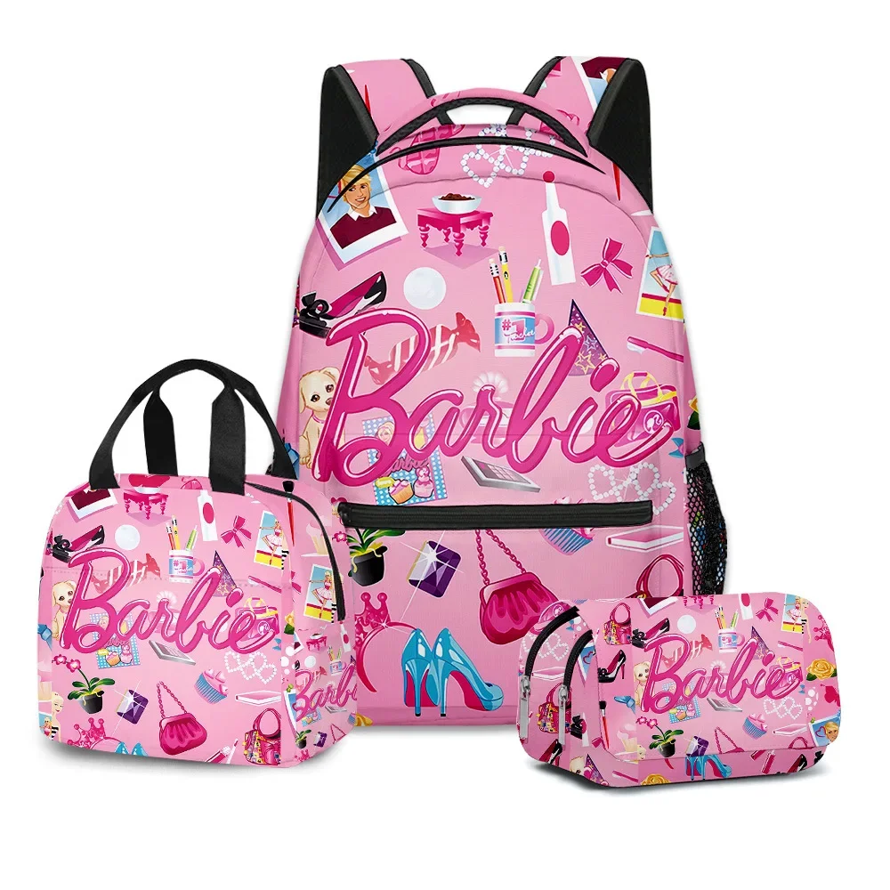 MINISO Barbie rajzfilm Barbie Általános és Középiskolás diák Iskolatáska Hátizsák Uzsonnás táska Ceruza táska Háromrészes készlet - 2
