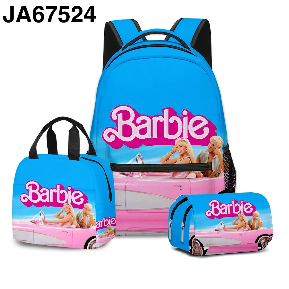 MINISO Barbie rajzfilm Barbie Általános és Középiskolás diák Iskolatáska Hátizsák Uzsonnás táska Ceruza táska Háromrészes készlet - 5