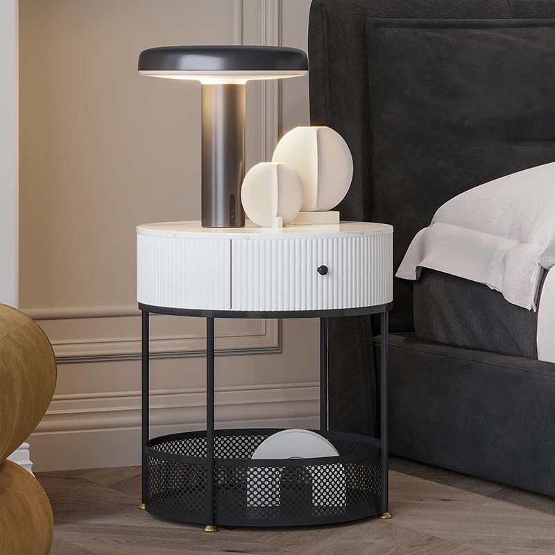 Modern minimalista kör alakú vaskrém stílusú tárolóállvány háztartási hálószoba éjjeliszekrények tárolására - 2