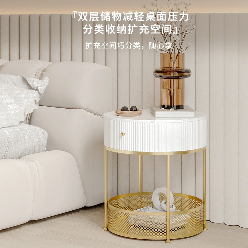 Modern minimalista kör alakú vaskrém stílusú tárolóállvány háztartási hálószoba éjjeliszekrények tárolására - 3