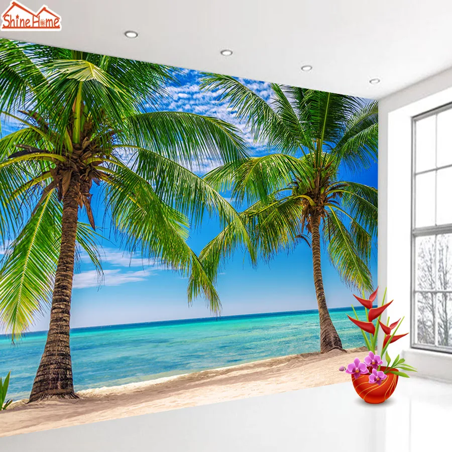 Modern öntapadó Fogadja el a Seascape háttérképeket a nappaliba TV kapcsolat Fali papírok Lakberendezés Hálószoba Strand Palm falfestmény tekercsek - 1