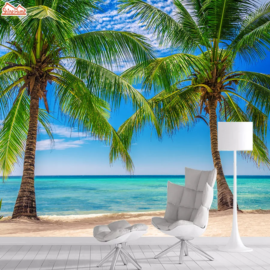 Modern öntapadó Fogadja el a Seascape háttérképeket a nappaliba TV kapcsolat Fali papírok Lakberendezés Hálószoba Strand Palm falfestmény tekercsek - 3