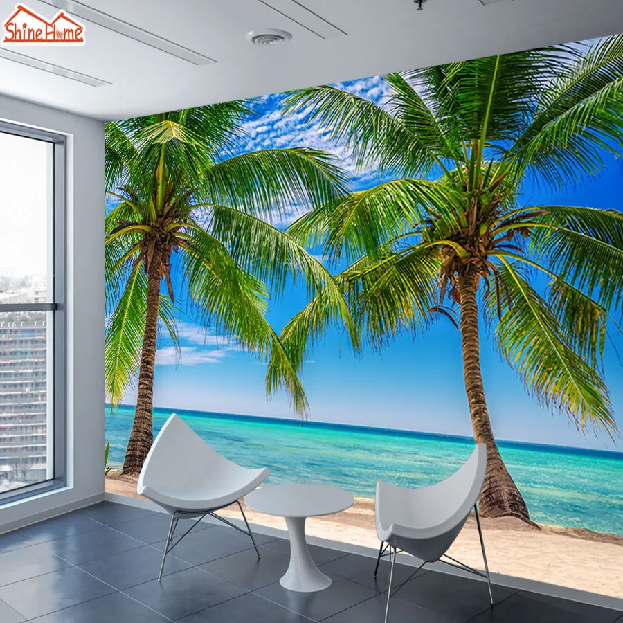 Modern öntapadó Fogadja el a Seascape háttérképeket a nappaliba TV kapcsolat Fali papírok Lakberendezés Hálószoba Strand Palm falfestmény tekercsek - 4