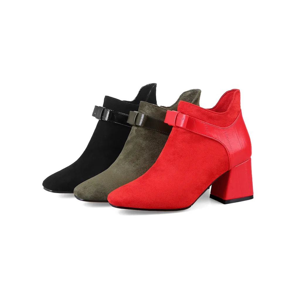 MoonMeek fekete piros divat ősz tél új érkezés női cipő szögletes orr női csizma cipzár szögletes sarok bokacsizma - 1