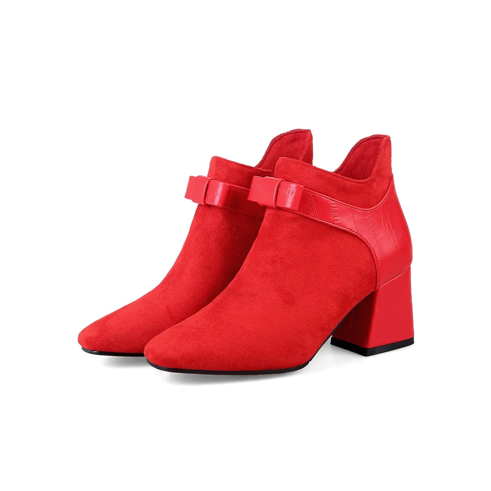 MoonMeek fekete piros divat ősz tél új érkezés női cipő szögletes orr női csizma cipzár szögletes sarok bokacsizma - 4