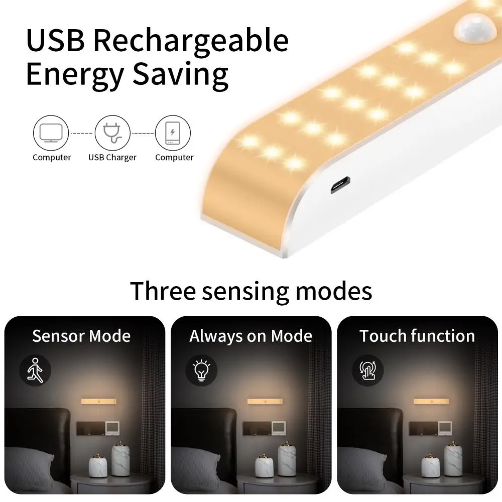  mozgásérzékelő éjszakai fény szekrénylámpák USB újratölthető 30LED / 20LED szekrénylámpák alatt Intelligens otthon - 5