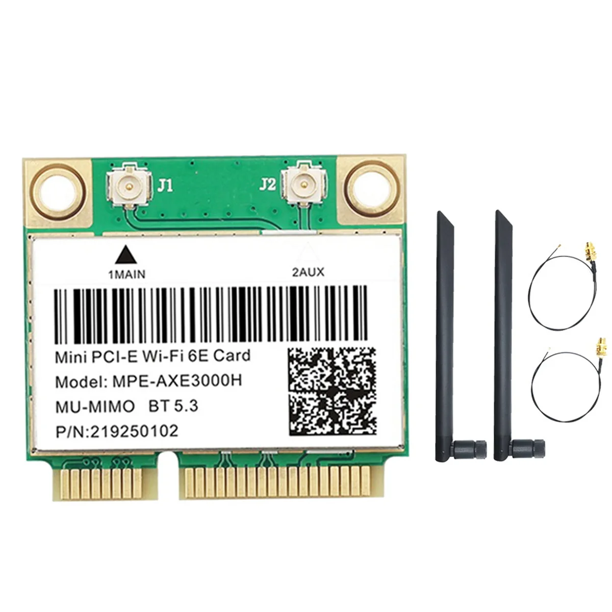 MPE-AXE3000H WiFi kártya+kettős antenna WiFi 6E 2400Mbps Mini PCI-E BT 5.3-hoz 802.11AX 2.4G/5G/6Ghz Wlan hálózati kártya - 0