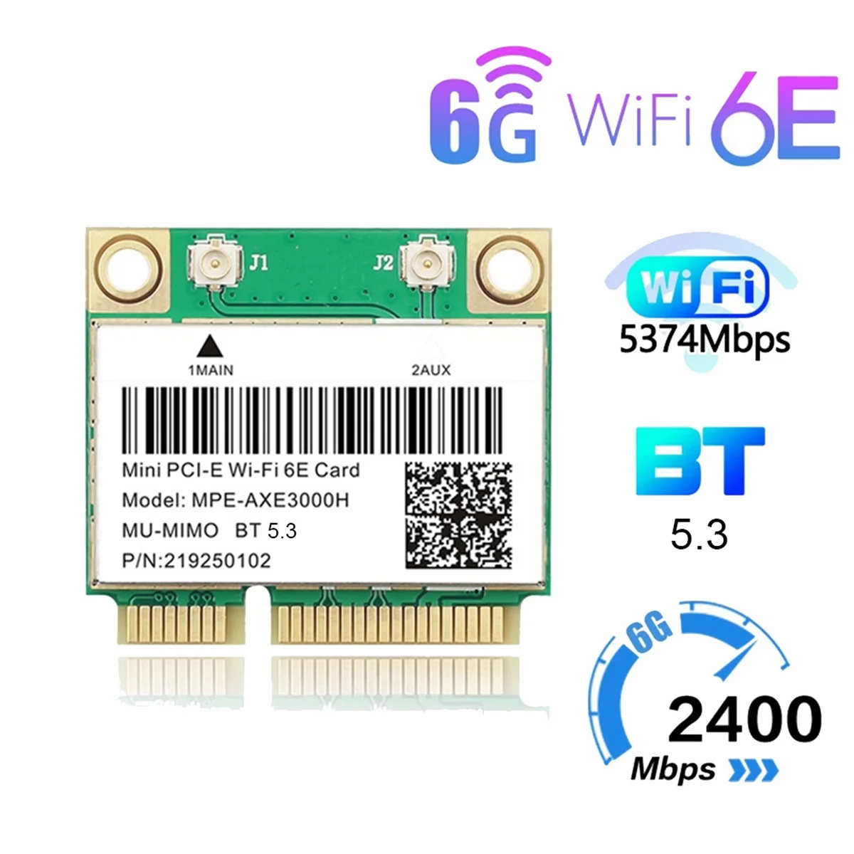 MPE-AXE3000H WiFi kártya+kettős antenna WiFi 6E 2400Mbps Mini PCI-E BT 5.3-hoz 802.11AX 2.4G/5G/6Ghz Wlan hálózati kártya - 2