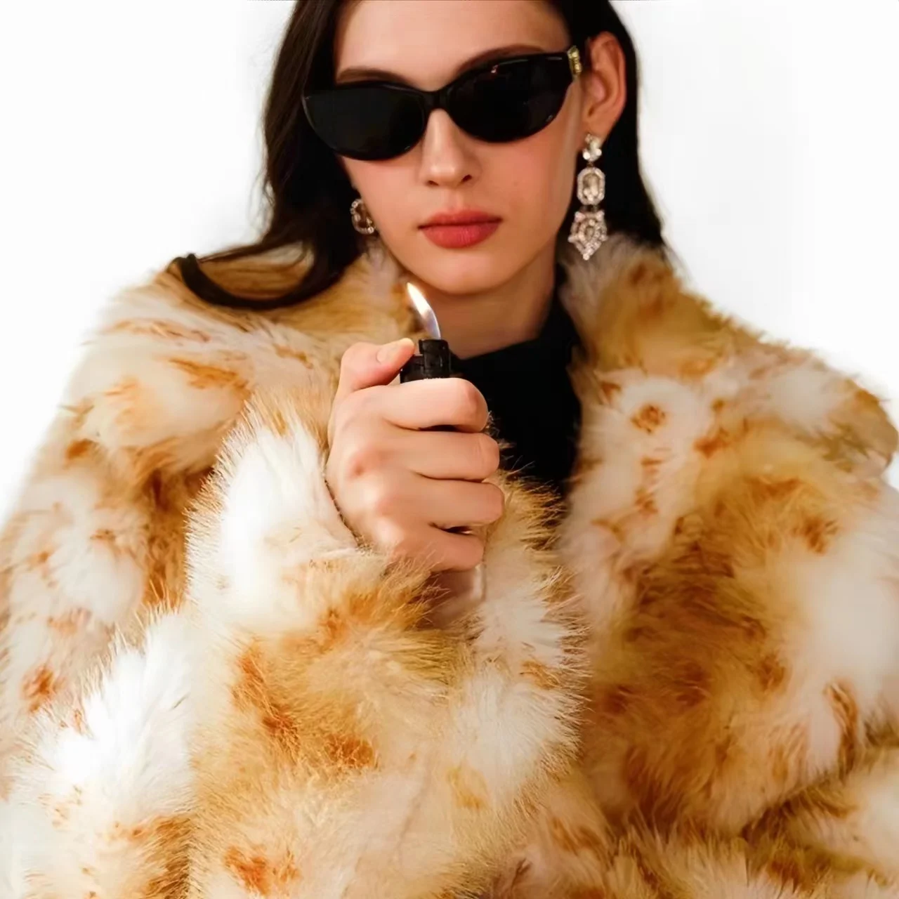 Műszőrme női kabát,Leopárd hosszú kabát, vastag meleg ruha,Anglia stílus, lehajtható gallér, ősz és tél, 2023 - 2