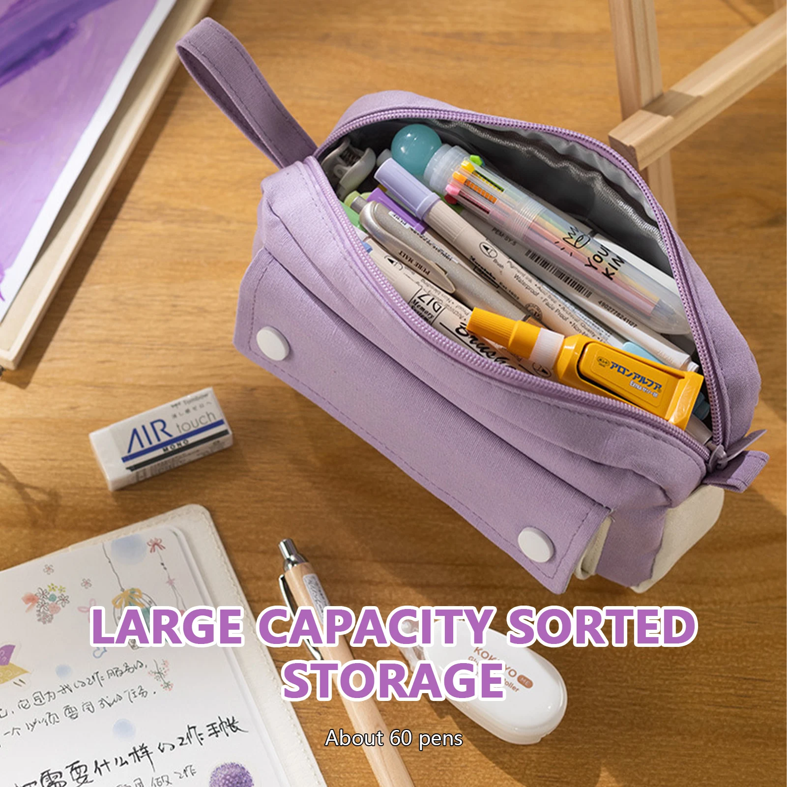 Nagy kapacitású ceruzatartó tasak Ceruzatartó táska tolltartó cipzárral Hordozható naplókellékek esztétikus iskolai ceruza - 1