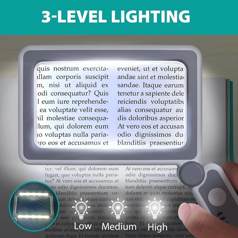 Nagyító fénnyel Olvasóajándékok Pótalkatrészek Újratölthető LED oldalnagyító 4X a könyv szerelmeseinek Kézi látást segítő eszközök - 4