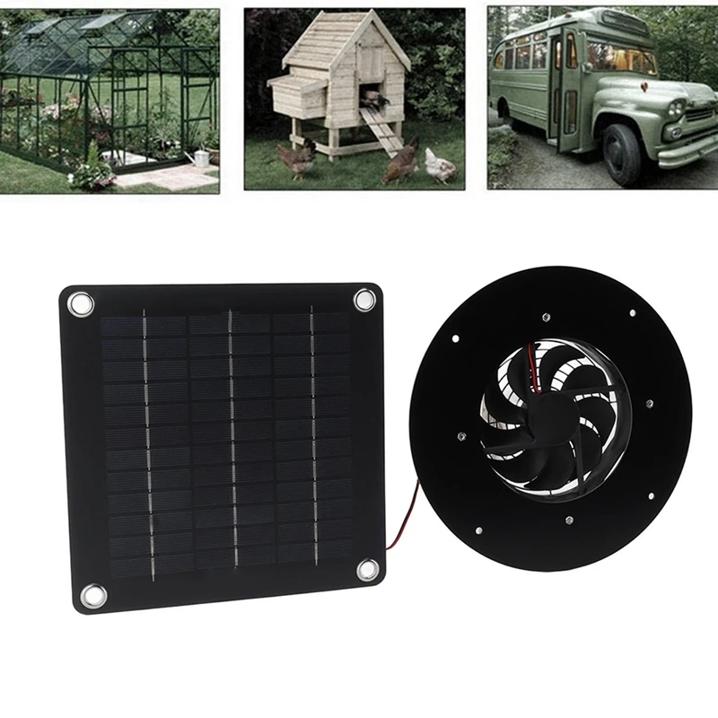  napelem elszívó ventilátor, 20W fekete napelem üvegházakhoz, kedvtelésből tartott házakhoz, kis tyúkólakhoz, istállókhoz, ablakkipufogóhoz - 1