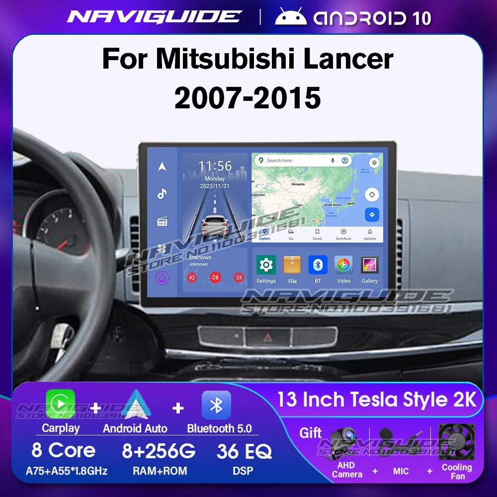 NAVIGUIDE Y1 13inch 1920*1200P autórádió Mitsubishi Lancer LHD 2007-2015 8+256G multimédia lejátszó Carplay GPS BT fejegység - 0